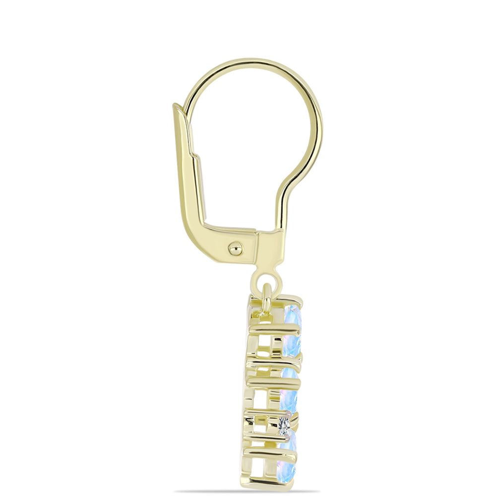 Pozlacené stříbro 925/1000 Náušnice s Duhovým Měsíčním Kamenem a Bílým Topazem - Karátové číslo: 1.41. přibližná hmotnost: 2.57 gramů 2 