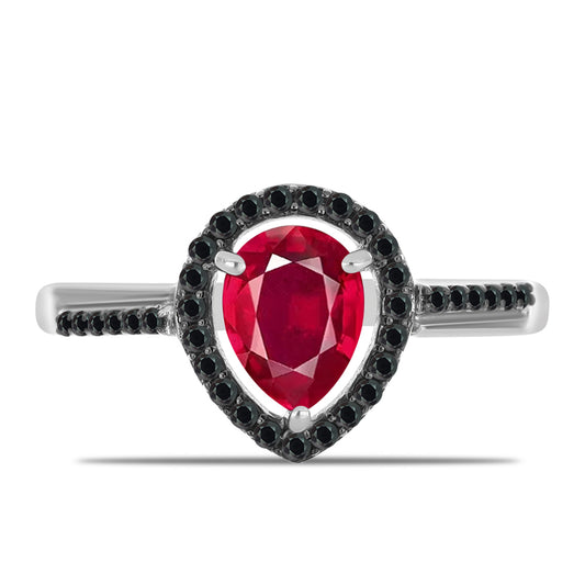 Stříbrný Prsten s Madagaskarským Rubínem a Černým spinelem
