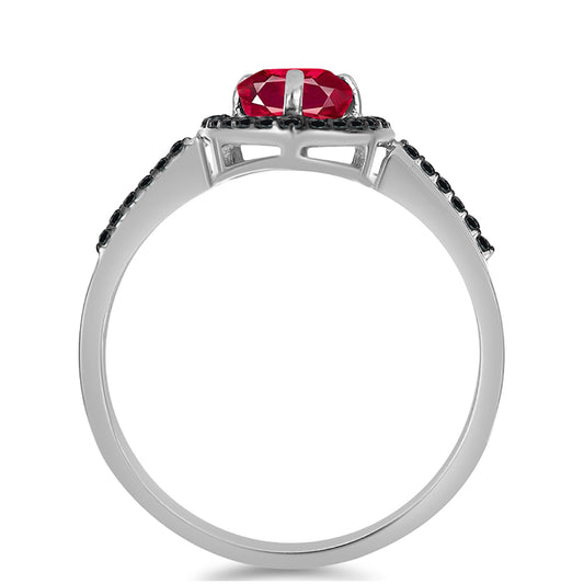 Stříbrný Prsten s Madagaskarským Rubínem a Černým spinelem
