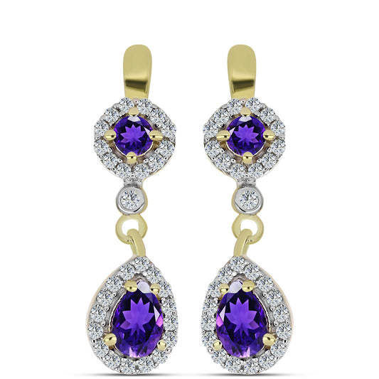 Pozlacené Stříbrné Náušnice s Marockým Ametystem a Bílým Topazem