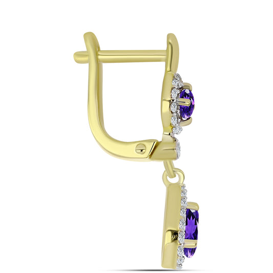 Pozlacené Stříbrné Náušnice s Marockým Ametystem a Bílým Topazem