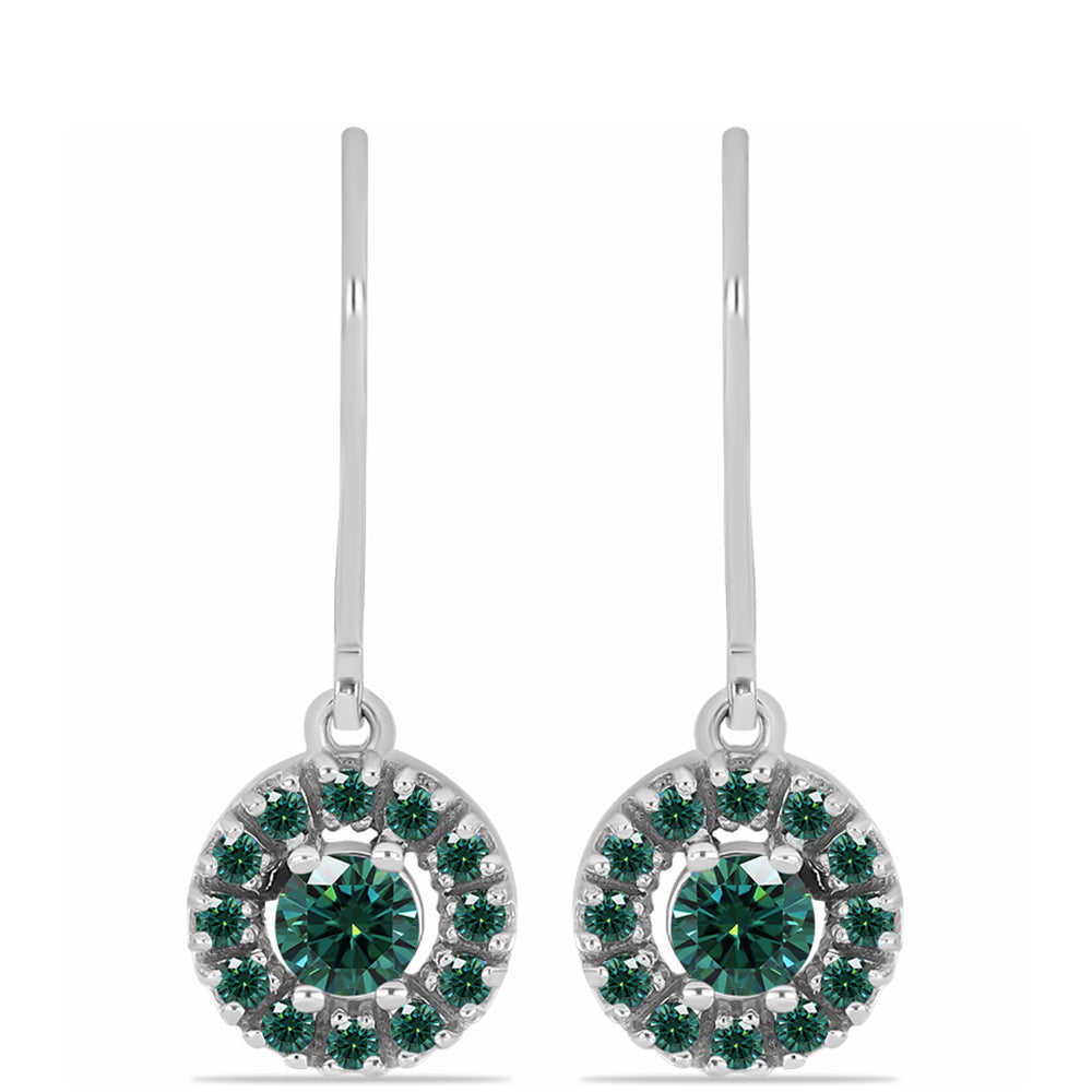 Stříbro 925/1000 - Náušnice s Zelenkavý mořsky modrý Moissanitem - Karátové číslo: 0.8. přibližná hmotnost: 2.58 gramů