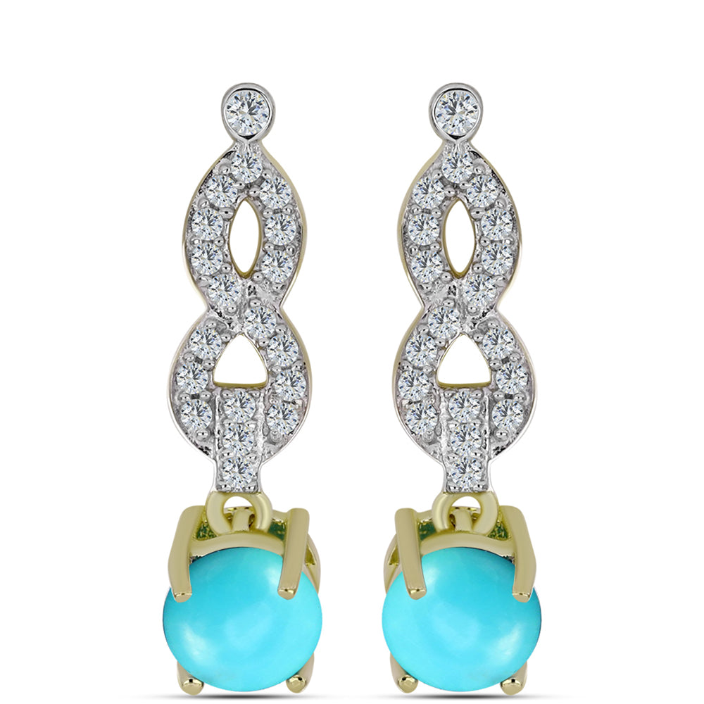 Pozlacené Stříbrné Náušnice s Tyrkysem Sleeping Beauty a Bílým Topazem
