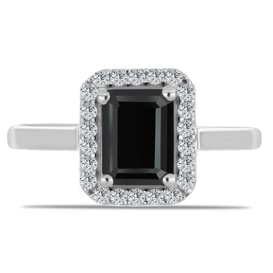 Stříbro 925/1000 - Prsten s Obsidiánem a Bílým Topazem - Karátové číslo: 0.99. přibližná hmotnost: 2.65 gramů