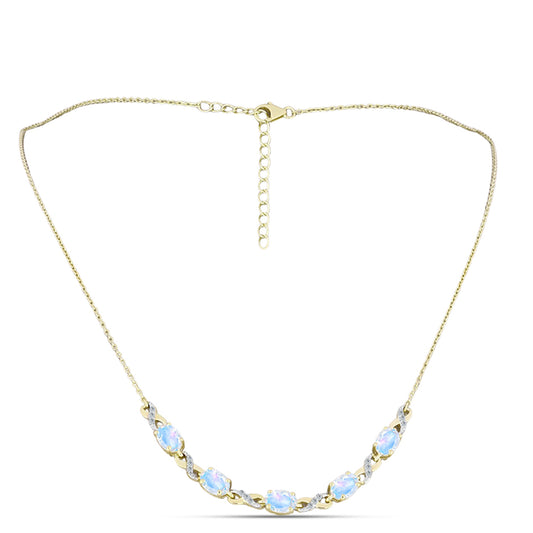 Pozlacený Stříbrný Náhrdelník s Duhovým Měsíčním Kamenem a Bílým Topazem
