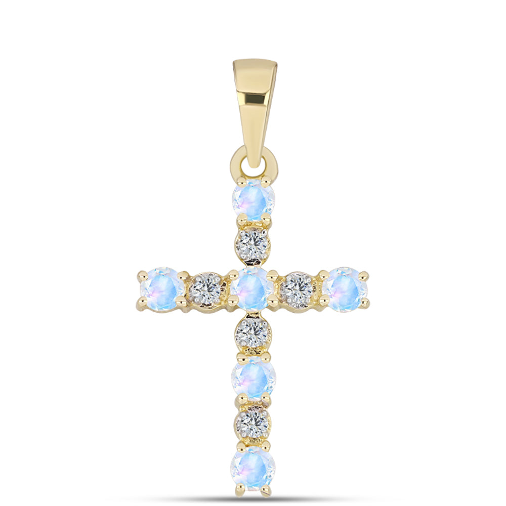 Pozlacené Stříbro 925/1000 - Přívěsek s Duhovým Měsíčním Kamenem a Bílým Topazem - Karátové číslo: 0.45. přibližná hmotnost: 1.1 gramů