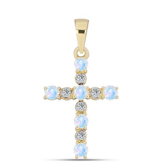 Pozlacené Stříbro 925/1000 - Přívěsek s Duhovým Měsíčním Kamenem a Bílým Topazem - Karátové číslo: 0.45. přibližná hmotnost: 1.1 gramů