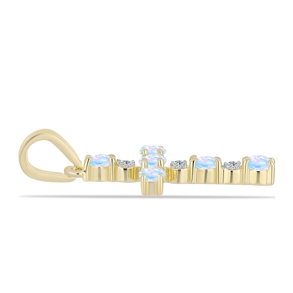 Pozlacené Stříbro 925/1000 - Přívěsek s Duhovým Měsíčním Kamenem a Bílým Topazem - Karátové číslo: 0.45. přibližná hmotnost: 1.1 gramů 2 