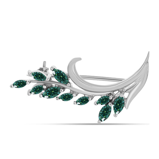 Stříbro 925/1000 - Brož s Zelenkavý mořsky modrý Moissanitem - Karátové číslo: 0.44. přibližná hmotnost: 1.78 gramů