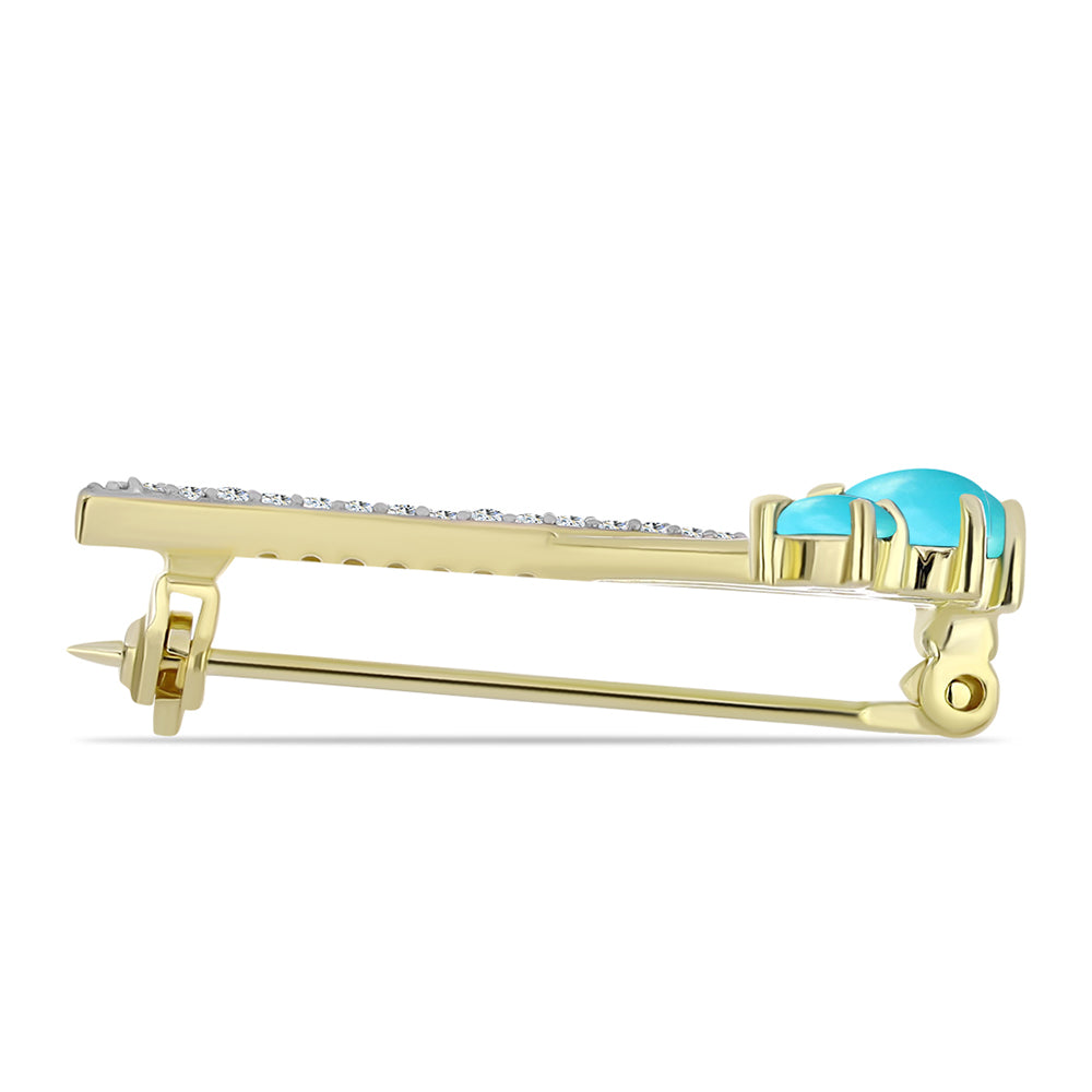 Pozlacené stříbro 925/1000 Brož s Tyrkysem Sleeping Beauty a Bílým Topazem - Karátové číslo: 0.93. přibližná hmotnost: 2.33 gramů 2 