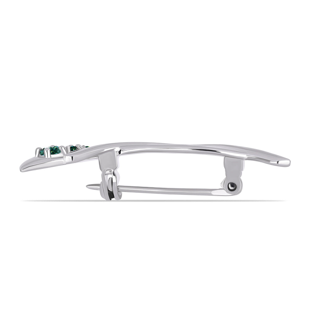 Stříbro 925/1000 - Brož s Zelenkavý mořsky modrý Moissanitem - Karátové číslo: 0.15. přibližná hmotnost: 2.74 gramů