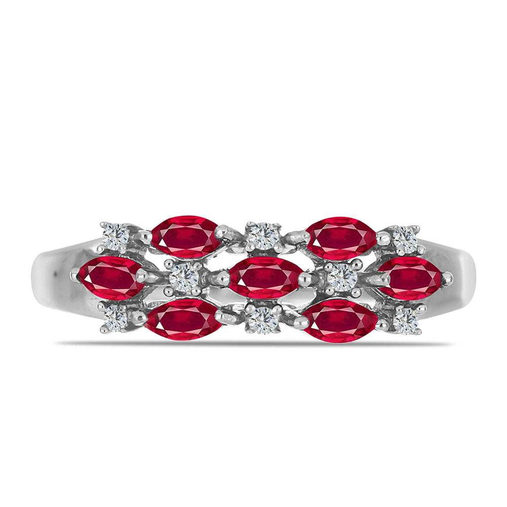 Stříbro 925/1000 - Prsten s Madagaskarským Rubínem a Bílým Topazem - Karátové číslo: 0.88. přibližná hmotnost: 2.54 gramů 1 