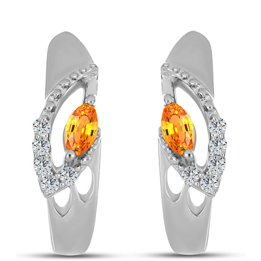 Stříbrné Náušnice s Padparadscha Safírem a Bílým Topazem