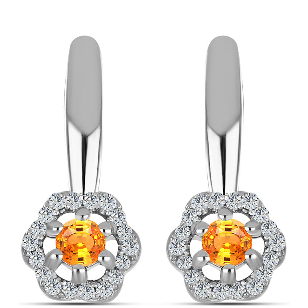 Stříbro 925/1000 - Náušnice s Padparadscha Safírem a Bílým Topazem - Karátové číslo: 0.44. přibližná hmotnost: 2.95 gramů 1 