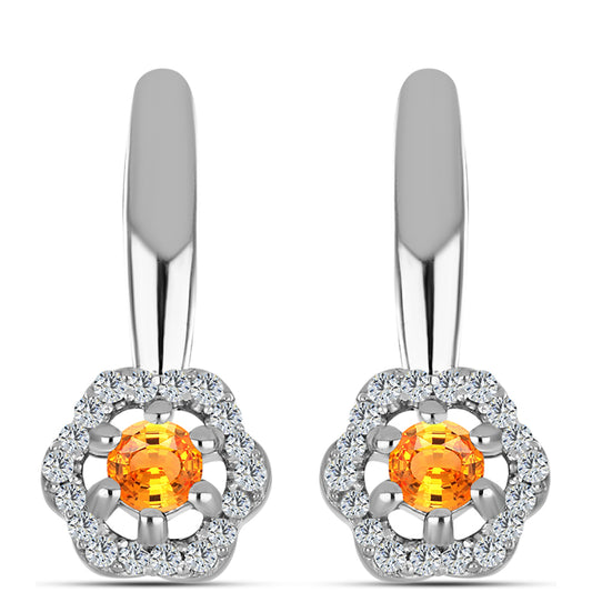 Stříbro 925/1000 - Náušnice s Padparadscha Safírem a Bílým Topazem - Karátové číslo: 0.44. přibližná hmotnost: 2.95 gramů