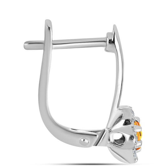 Stříbro 925/1000 - Náušnice s Padparadscha Safírem a Bílým Topazem - Karátové číslo: 0.44. přibližná hmotnost: 2.95 gramů