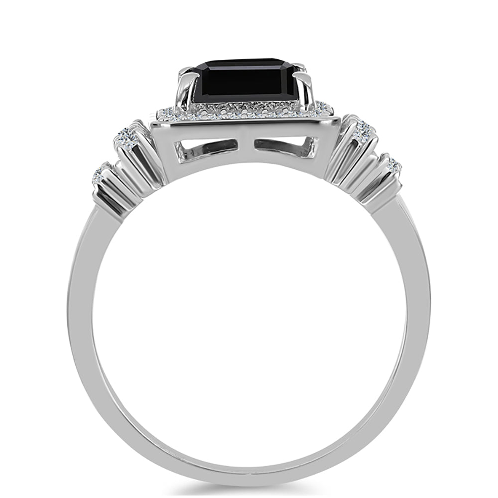 Stříbro 925/1000 - Prsten s Obsidiánem a Bílým Topazem - Karátové číslo: 1.95. přibližná hmotnost: 3.9 gramů