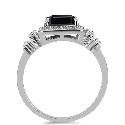 Stříbro 925/1000 - Prsten s Obsidiánem a Bílým Topazem - Karátové číslo: 1.95. přibližná hmotnost: 3.9 gramů