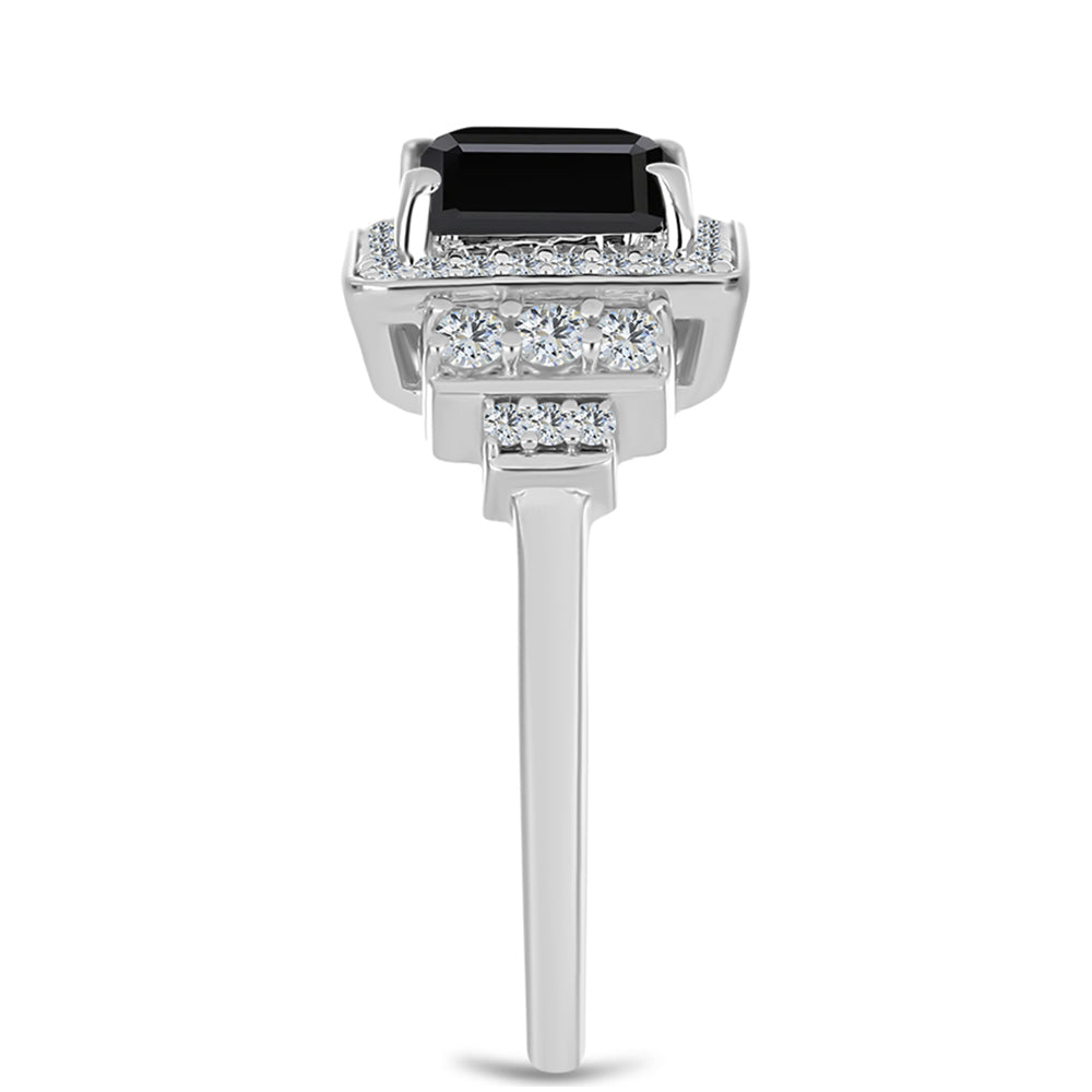 Stříbro 925/1000 - Prsten s Obsidiánem a Bílým Topazem - Karátové číslo: 1.95. přibližná hmotnost: 3.9 gramů 4 