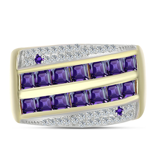 Pozlacené stříbro 925/1000 Prsten s Marockým Ametystem a Bílým Topazem - Karátové číslo: 2.44. přibližná hmotnost: 8.24 gramů