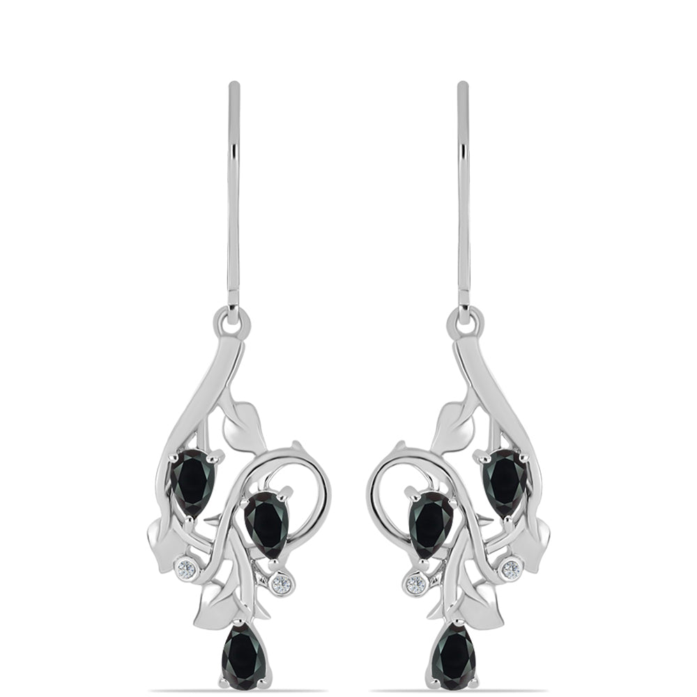 Stříbro 925/1000 Náušnice s Obsidiánem a Bílým Topazem - Karátové číslo: 1. přibližná hmotnost: 4.96 gramů 1 