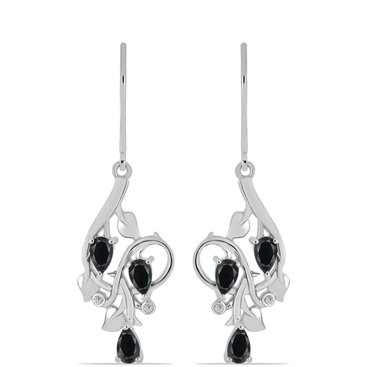 Stříbro 925/1000 Náušnice s Obsidiánem a Bílým Topazem - Karátové číslo: 1. přibližná hmotnost: 4.96 gramů