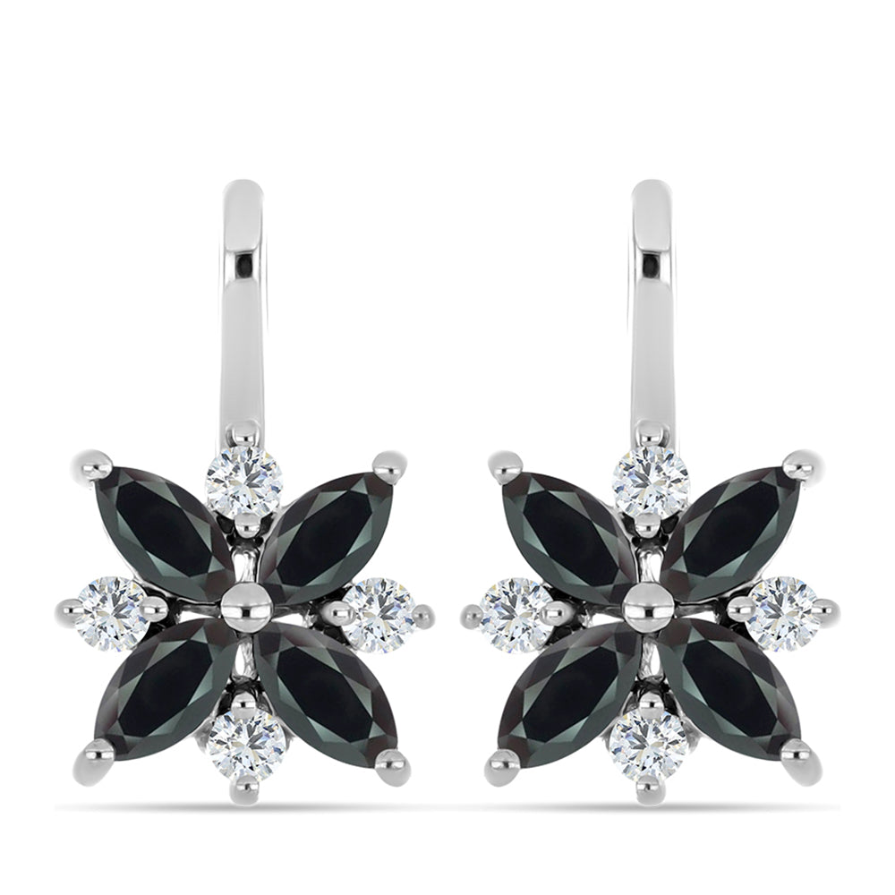 Stříbro 925/1000 Náušnice s Obsidiánem a Bílým Topazem - Karátové číslo: 1.2. přibližná hmotnost: 3.47 gramů 1 