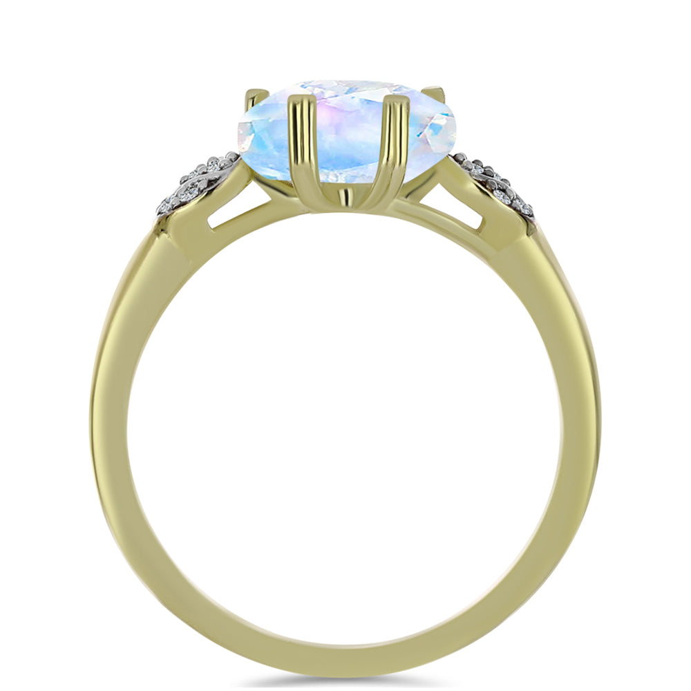 Pozlacené Stříbro 925/1000 - Prsten s Duhovým Měsíčním Kamenem a Bílým Topazem - Karátové číslo: 2.6. přibližná hmotnost: 3.02 gramů