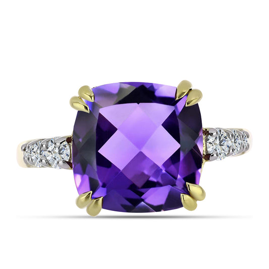 Pozlacené stříbro 925/1000 Prsten s Marockým Ametystem a Bílým Topazem - Karátové číslo: 6.17. přibližná hmotnost: 4.77 gramů