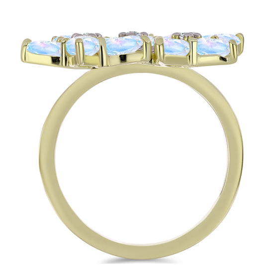 Pozlacené Stříbro 925/1000 - Prsten s Duhovým Měsíčním Kamenem a Bílým Topazem - Karátové číslo: 2.76. přibližná hmotnost: 4.31 gramů