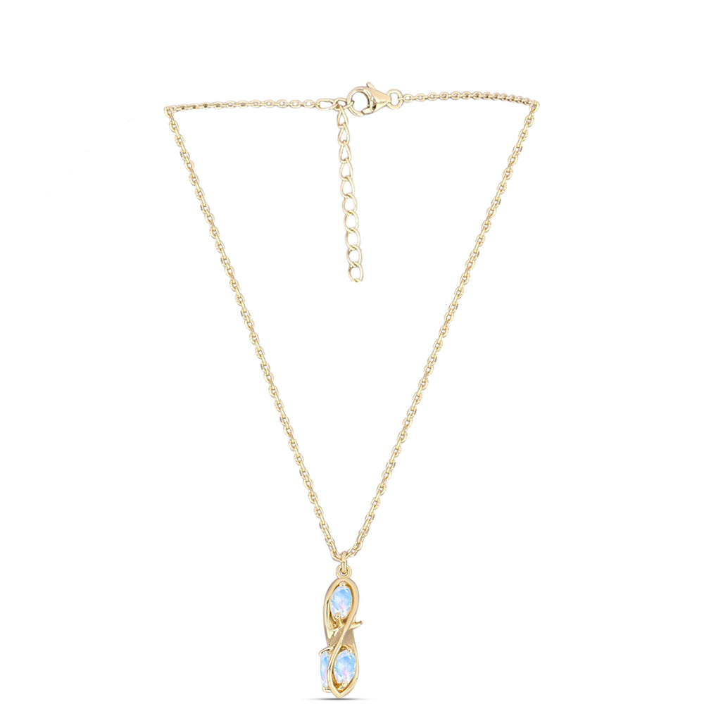 Pozlacené stříbro 925/1000 Náhrdelník s Duhovým Měsíčním Kamenem - Karátové číslo: 1.42. přibližná hmotnost: 3.74 gramů