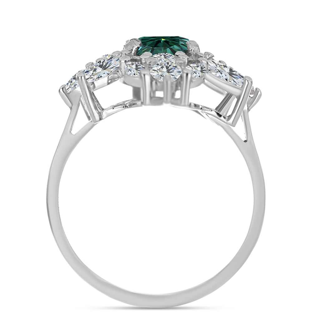 Stříbro 925/1000 Prsten s Zelenkavý mořsky modrý Moissanitem a Bílým Topazem - Karátové číslo: 4.95. přibližná hmotnost: 5.59 gramů 2 