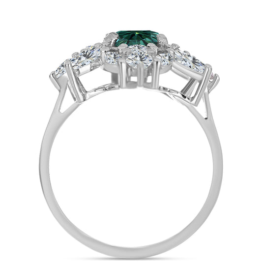 Stříbro 925/1000 Prsten s Zelenkavý mořsky modrý Moissanitem a Bílým Topazem - Karátové číslo: 4.95. přibližná hmotnost: 5.59 gramů