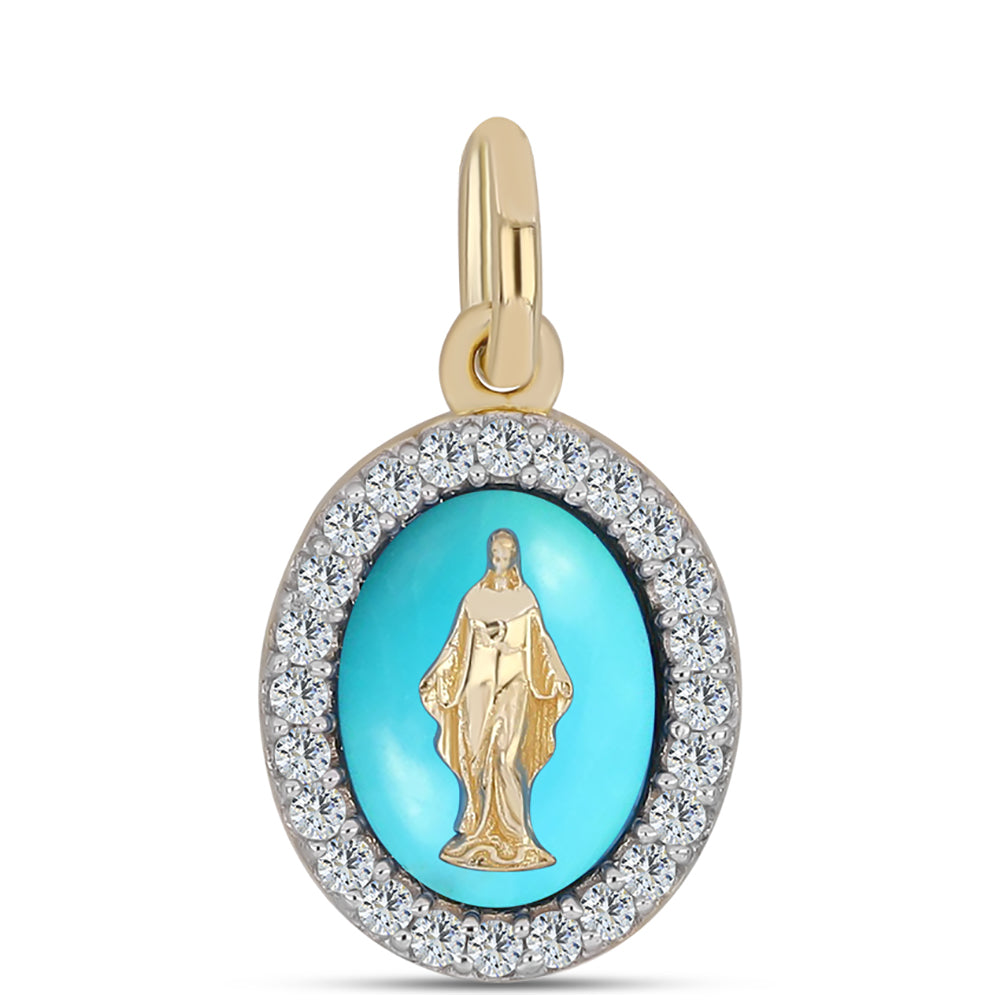 Pozlacené Stříbro 925/1000 - Přívěsek s Tyrkysem Sleeping Beauty a Bílým Topazem - Karátové číslo: 1.22. přibližná hmotnost: 1.95 gramů 1 