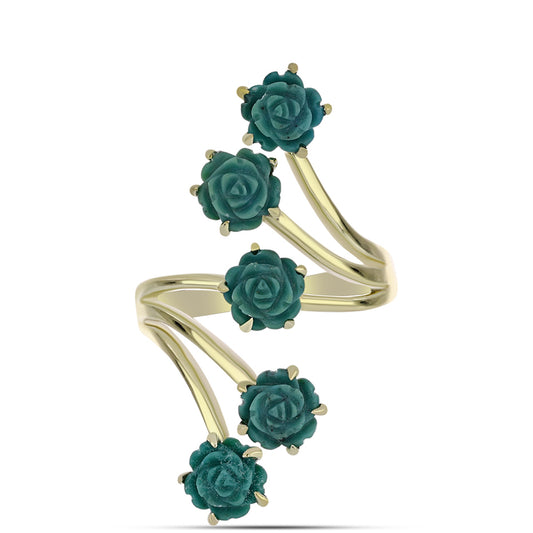 Pozlacené Stříbro 925/1000 - Prsten s Tyrkysem Sleeping Beauty - Karátové číslo: 3.36. přibližná hmotnost: 4.7 gramů