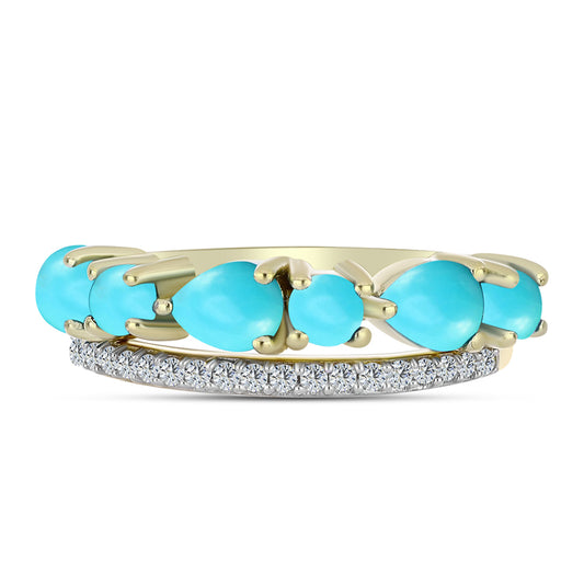 Pozlacené stříbro 925/1000 Prsten s Tyrkysem Sleeping Beauty a Bílým Topazem - Karátové číslo: 1.6. přibližná hmotnost: 3.94 gramů