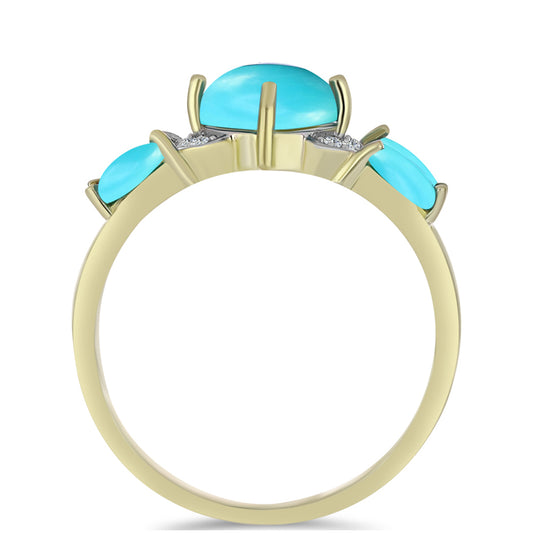 Pozlacené stříbro 925/1000 Prsten s Tyrkysem Sleeping Beauty a Bílým Topazem - Karátové číslo: 2.09. přibližná hmotnost: 2.61 gramů