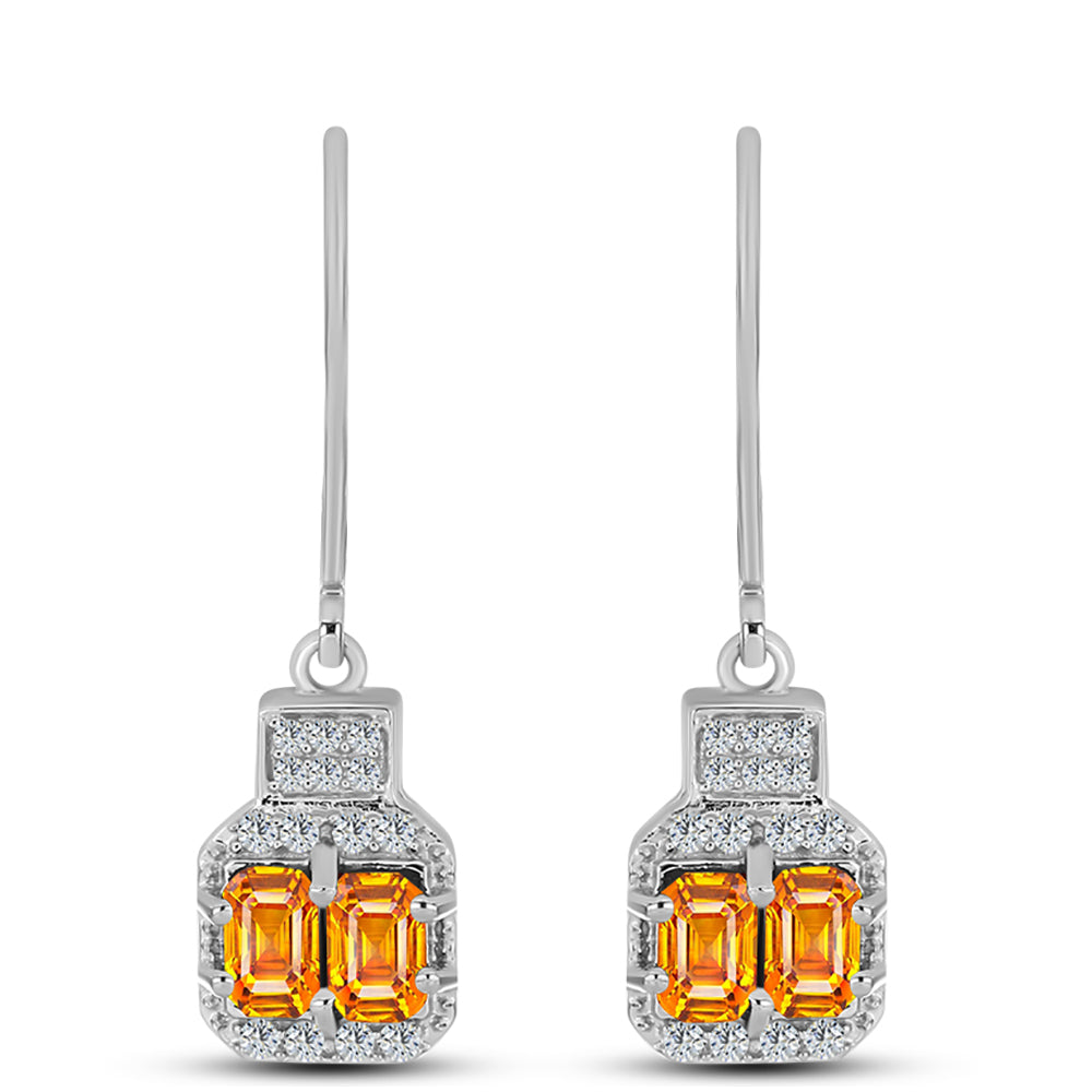 Stříbro 925/1000 - Náušnice s Padparadscha Safírem a Bílým Topazem - Karátové číslo: 1.62. přibližná hmotnost: 3.08 gramů 1 