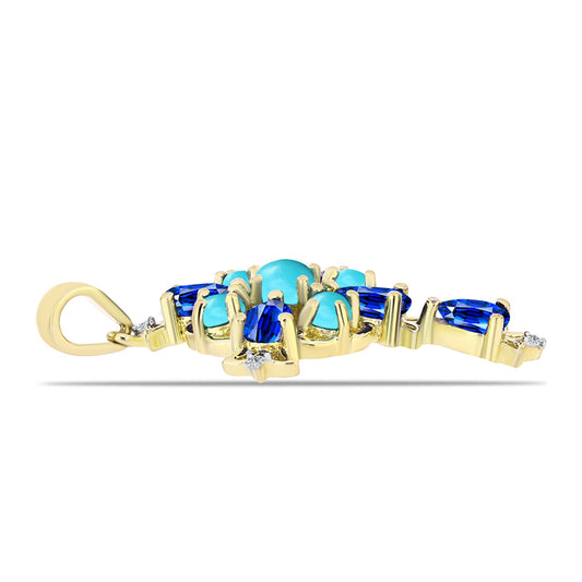 Pozlacené stříbro 925/1000 Přívěsek s Tyrkysem Sleeping Beauty a Australským Modrým Safírem - Karátové číslo: 2.65. přibližná hmotnost: 3.03 gramů