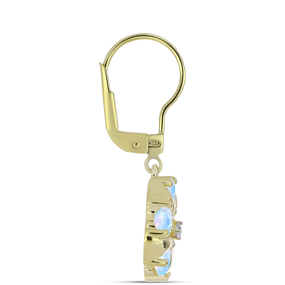 Pozlacené stříbro 925/1000 Náušnice s Duhovým Měsíčním Kamenem a Bílým Topazem - Karátové číslo: 2.29. přibližná hmotnost: 4.63 gramů 2 