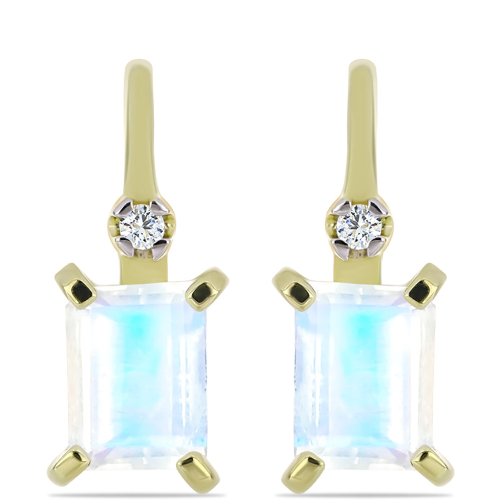 Pozlacené Stříbro 925/1000 - Náušnice s Duhovým Měsíčním Kamenem a Bílým Topazem - Karátové číslo: 2.99. přibližná hmotnost: 4.08 gramů