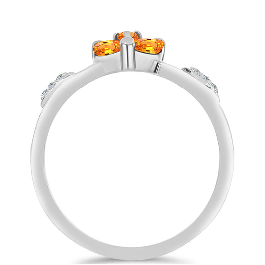 Stříbrný Prsten s Padparadscha Safírem a Bílým Topazem