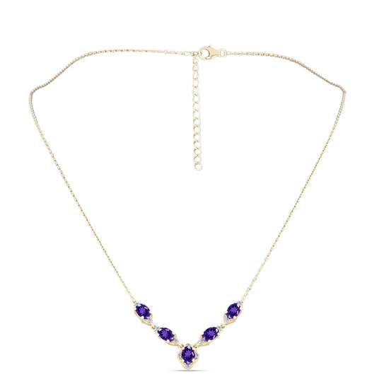 Pozlacený 925 / 1000 Sterlingové Stříbro Náhrdelník s Marockým Ametystem a Bílým Topazem