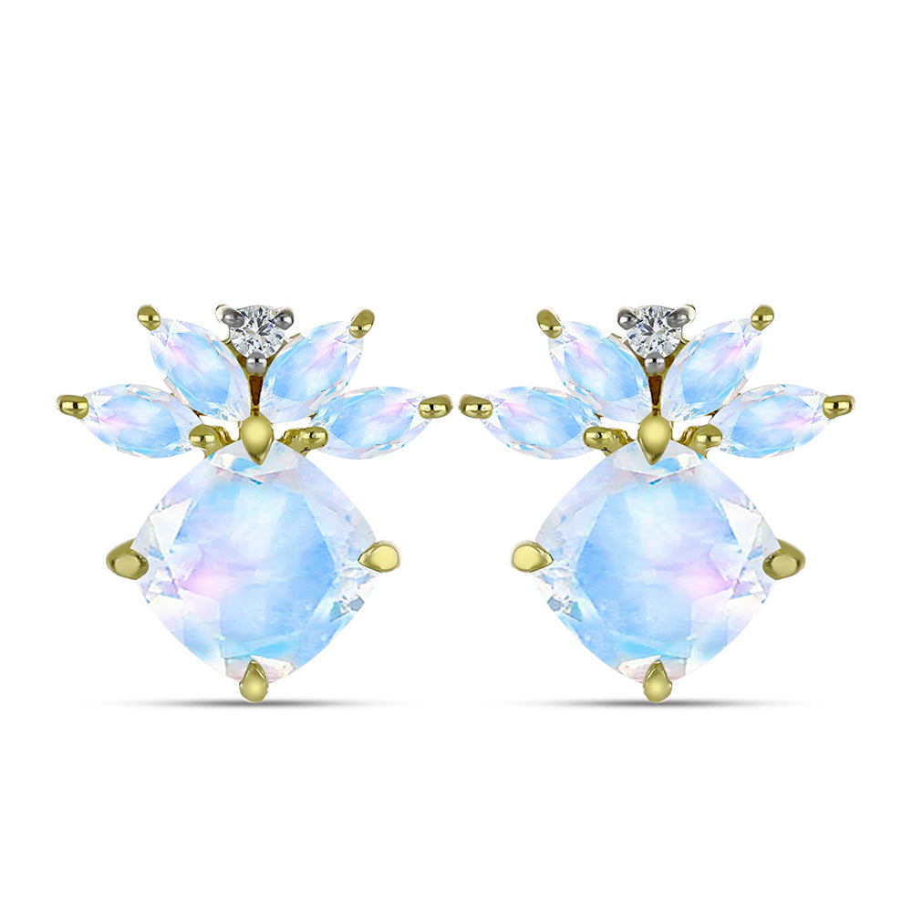 Pozlacené Stříbro 925/1000 - Náušnice s Duhovým Měsíčním Kamenem - Karátové číslo: 5.23. přibližná hmotnost: 4.57 gramů