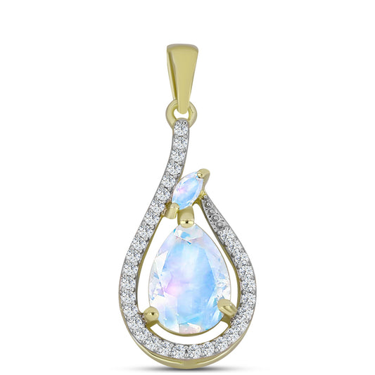 Pozlacené Stříbro 925/1000 - Přívěsek s Duhovým Měsíčním Kamenem - Karátové číslo: 2. přibližná hmotnost: 1.96 gramů