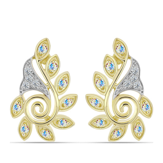 Pozlacené Stříbro 925/1000 - Náušnice s Ledovým Moissanitem a Bílým Topazem - Karátové číslo: 0.31. přibližná hmotnost: 4.45 gramů