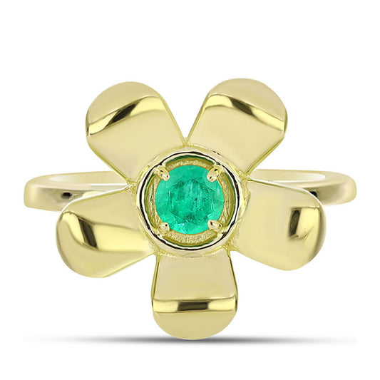 Pozlacené Stříbro 925/1000 - Prsten s Kolumbijským Smaragdem - Karátové číslo: 0.24. přibližná hmotnost: 3.53 gramů