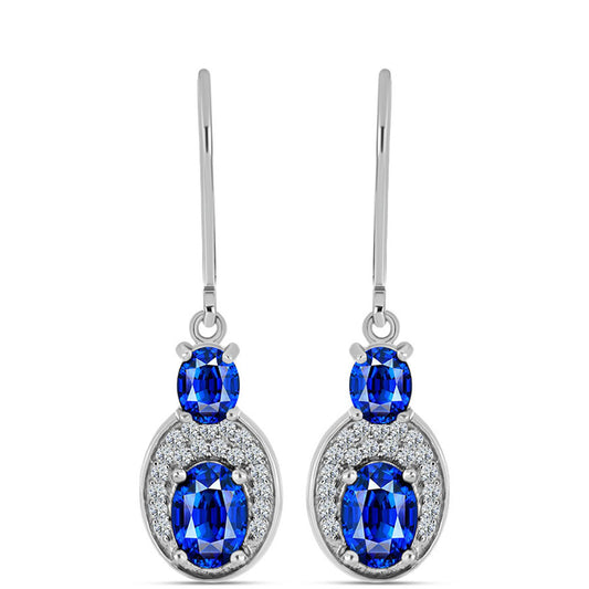 Stříbro 925/1000 Náušnice s Australským Modrým Safírem a Bílým Topazem - Karátové číslo: 3.46. přibližná hmotnost: 3.35 gramů