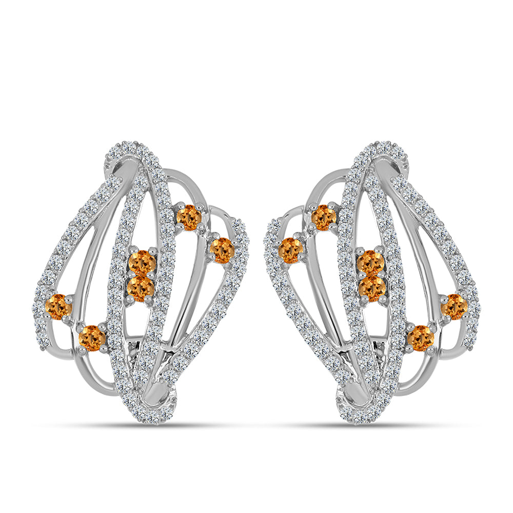 Stříbro 925/1000 - Náušnice s "Císařským žlutým" topazem a Bílým Topazem - Karátové číslo: 1.46. přibližná hmotnost: 5.9 gramů 1 