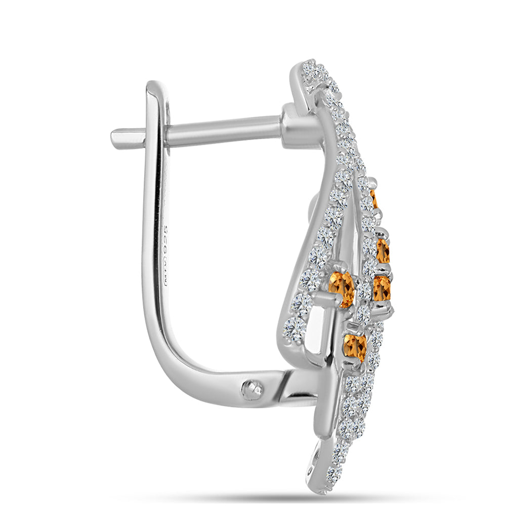 Stříbro 925/1000 - Náušnice s "Císařským žlutým" topazem a Bílým Topazem - Karátové číslo: 1.46. přibližná hmotnost: 5.9 gramů